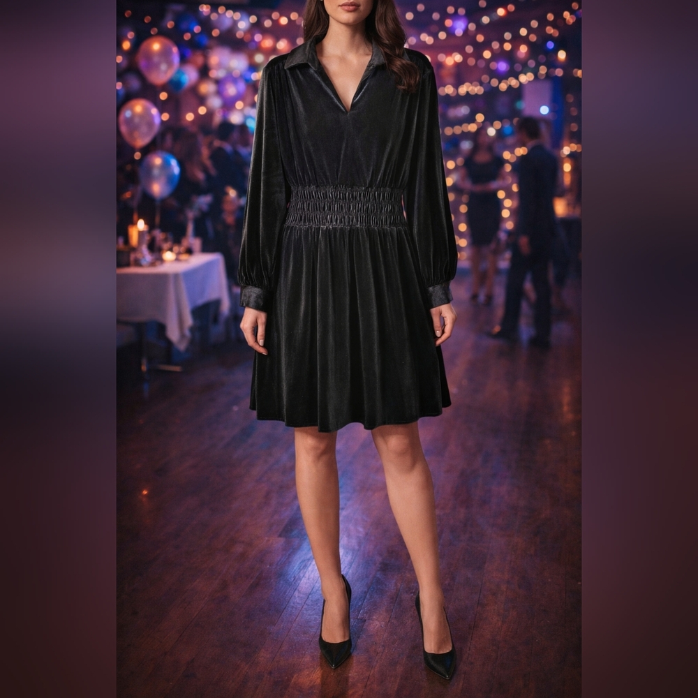Velvet Black Long Sleeve Dress